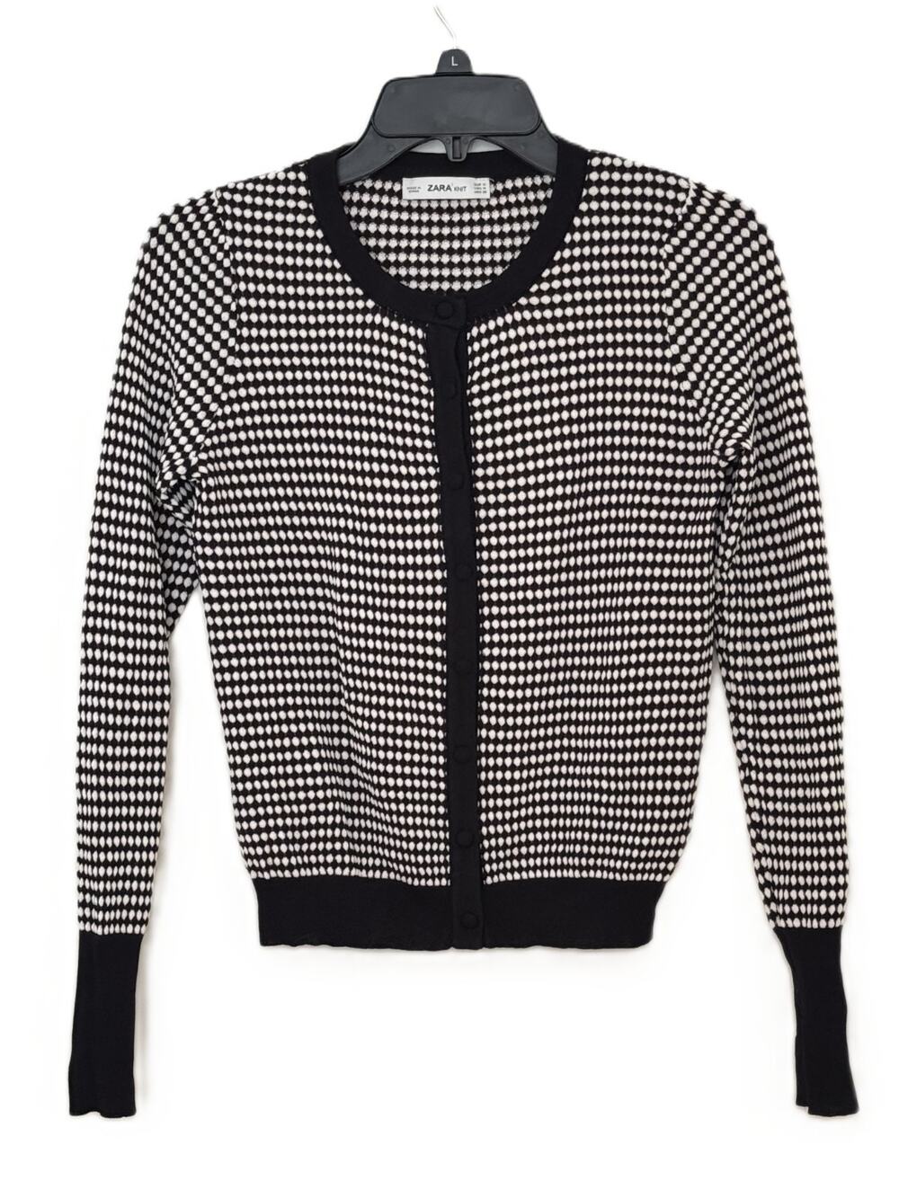 ZARA KNIT Black and White Optical Geometric Jacquard Pattern Cardigan — Size M
